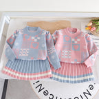 Girls Geometric Print Knit Sweater Dress Two-Piece Set