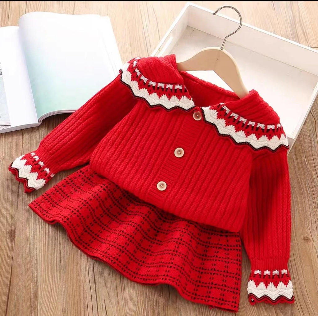 Preppy Girls Knit Cardigan and Skirt Two-Piece Set