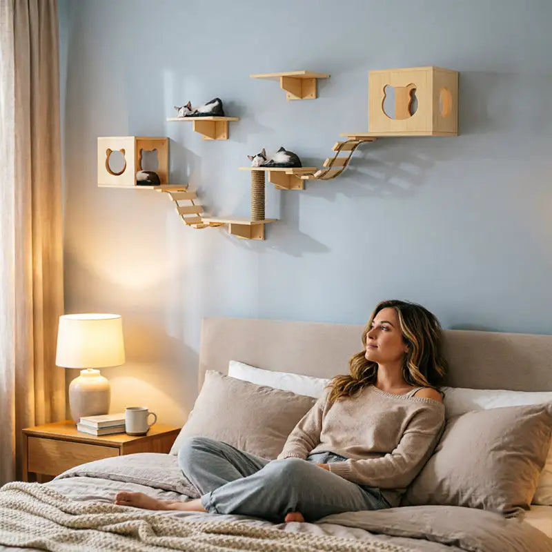 Wall-Mounted Cat Furniture Set with Hammock and Scratching Post