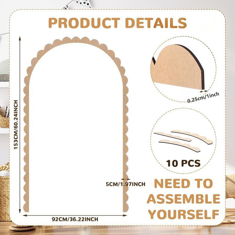 Unfinished Wood Arch Wall Decor – Rustic Scalloped Wooden Frame Trim for Nursery, Kids Room & DIY Crafts