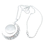 Zodiac Time Gem Luminous Necklace for Women, Simple Silver Moon Pendant Choker