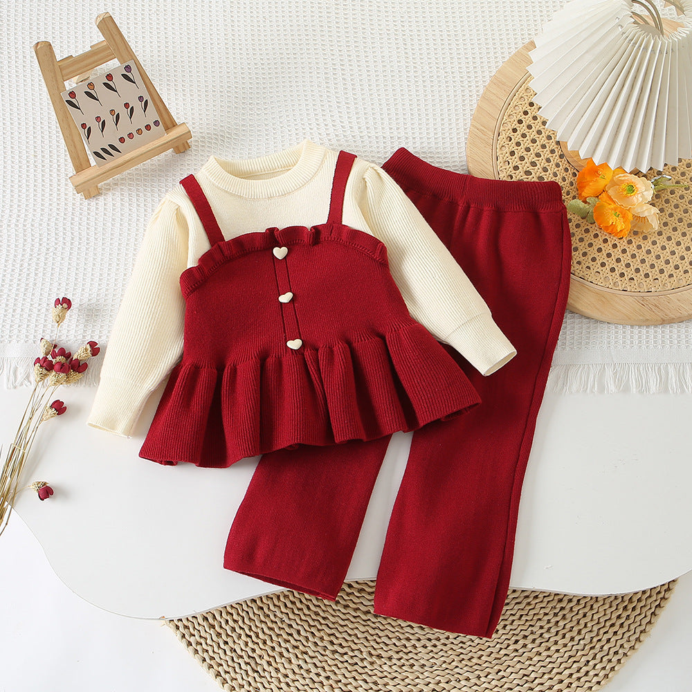 Girls' Knit Faux Two-Piece Straight Skirt Set