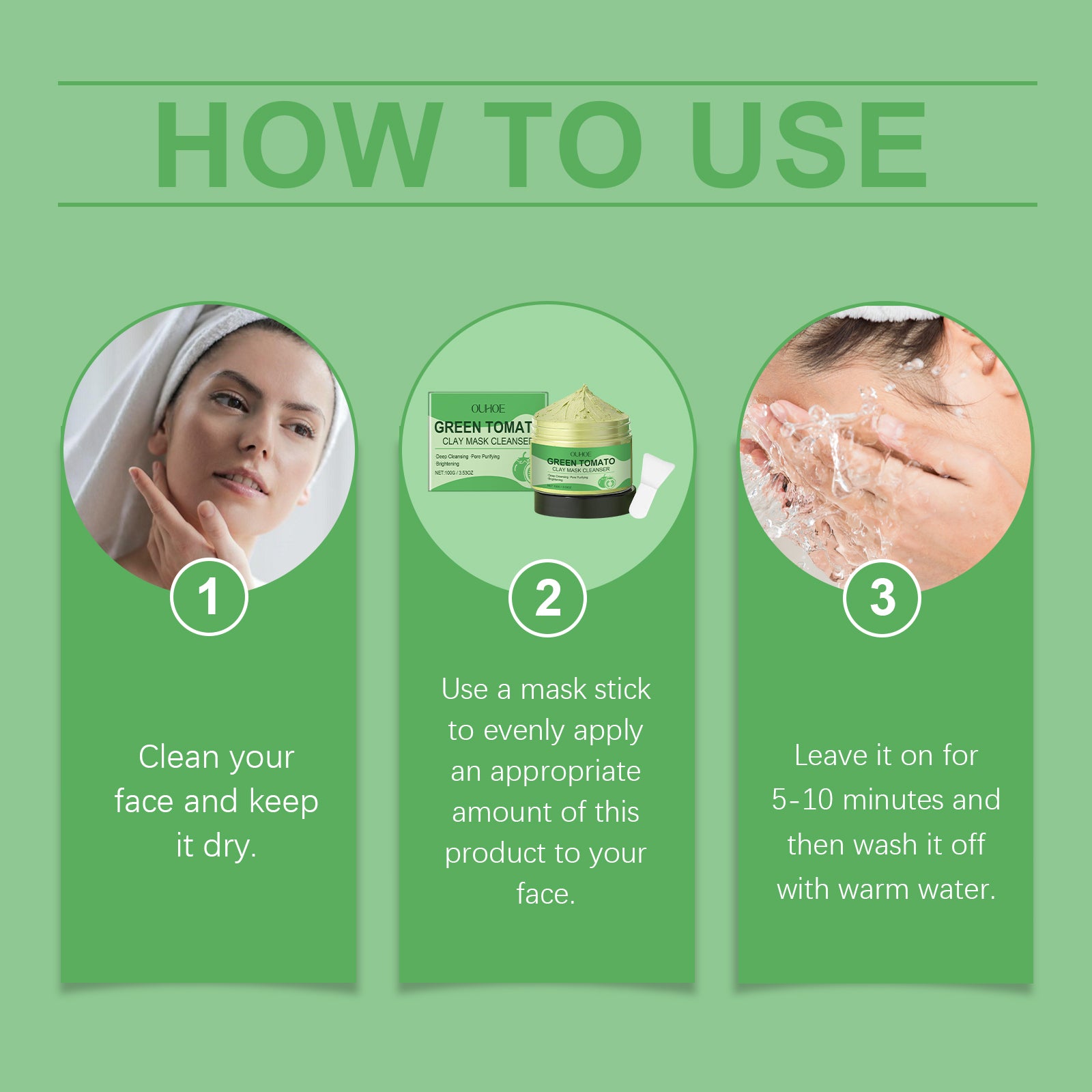 OUHOE Green Tomato Clean Clay Film Hydrating, Firming, Cleansing And Purifying Pores Facial Skin Smear Clay Film