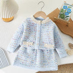 Tweed Knit Two-Piece Skirt Set Girls Princess Dress