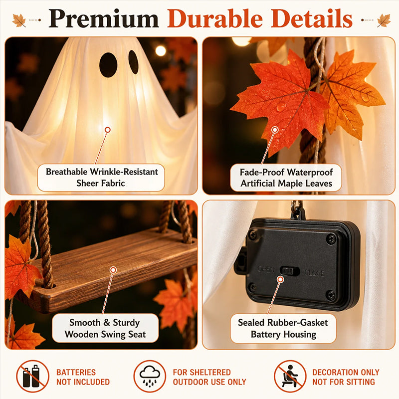 LED Luminous Hanging Swinging Ghost – Adjustable Brightness, Remote Control Halloween Yard Flying Ghost Decoration