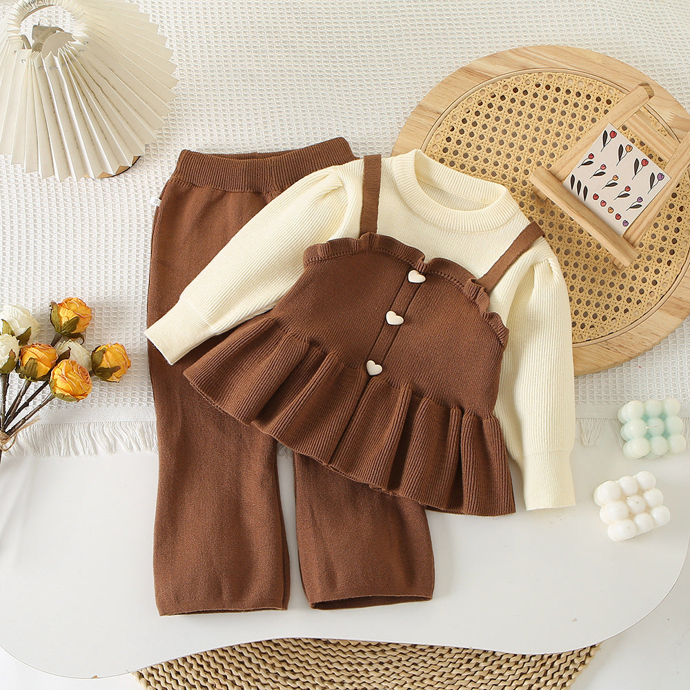 Girls' Knit Faux Two-Piece Straight Skirt Set