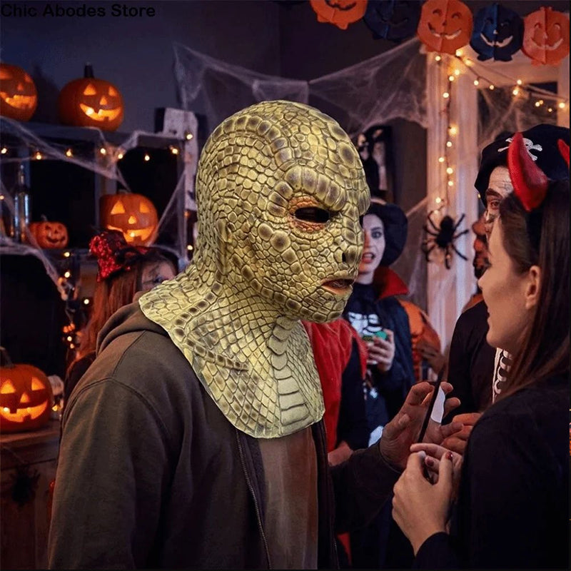 Lizard Man Basilisk Mask – Realistic Scaled Full Face Latex Reptile Headpiece, Unisex Adult Horror Costume