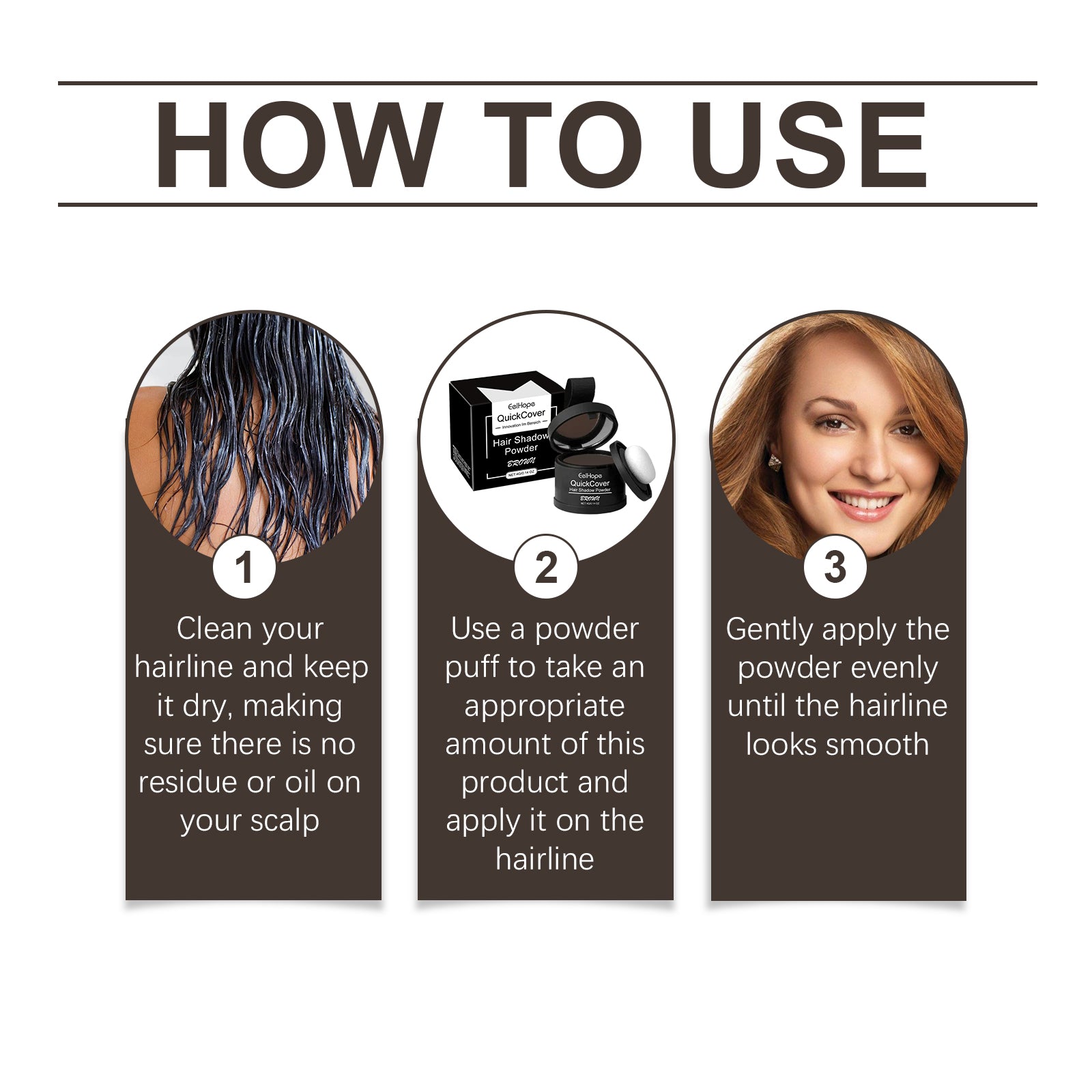 Eelhope Brown Hairline Covered With Touch Powder Brown Hair Loose Cover Roots To Enhance The Overall Makeup