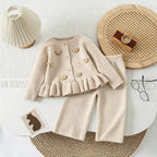 Sweet Bear Print Long Sleeve Sweater Cardigan and Casual Pants Set for Girls