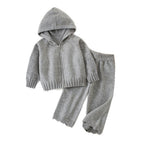 Chic Hooded Zipper Knit Cardigan Sweater Set for Girls