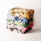 Ochre Floral Woven Throw Blanket with Fringe, 100% Cotton