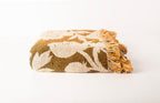 Ochre Floral Woven Throw Blanket with Fringe, 100% Cotton