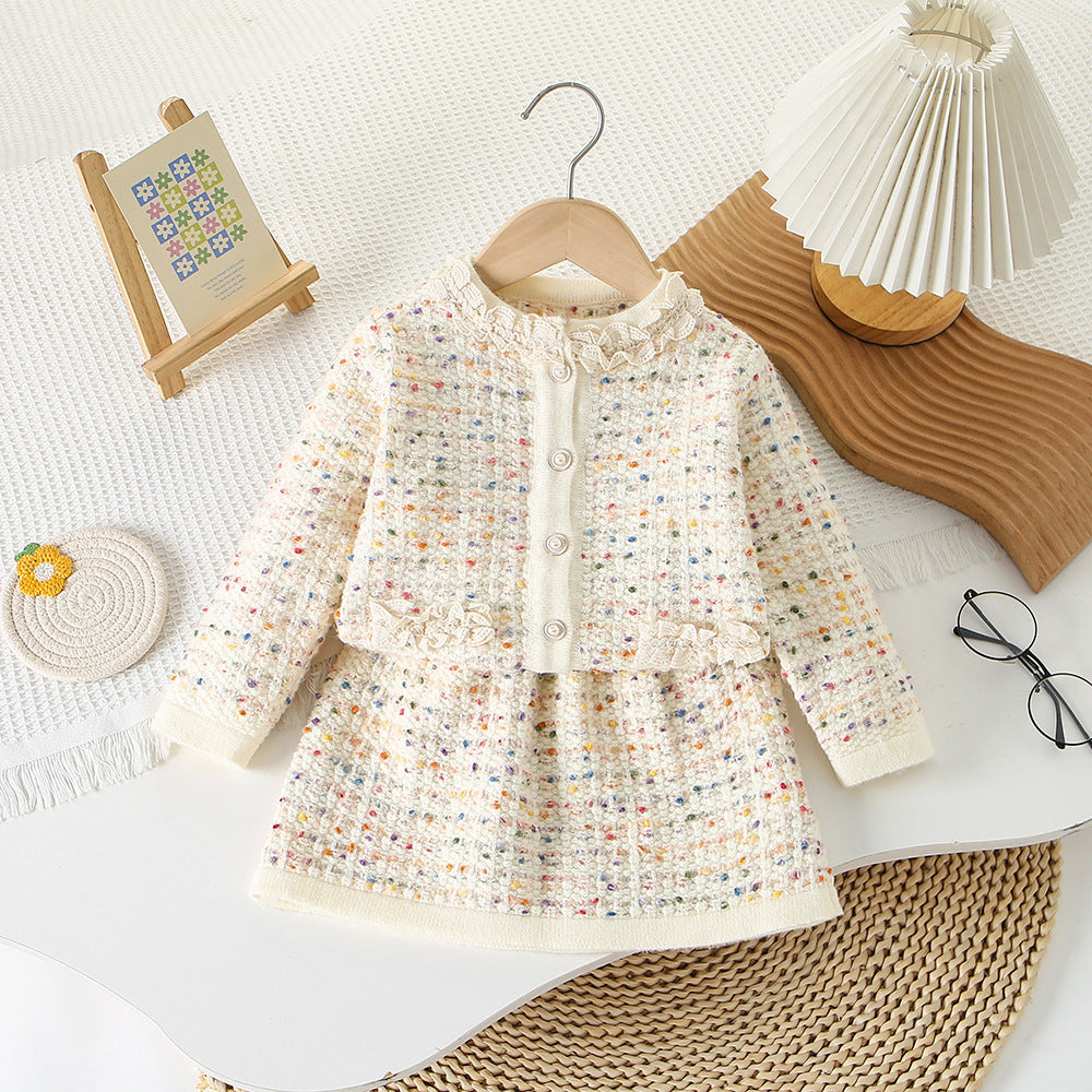 Girls' Tweed Knit Two-Piece Skirt Set - Princess Dress Style