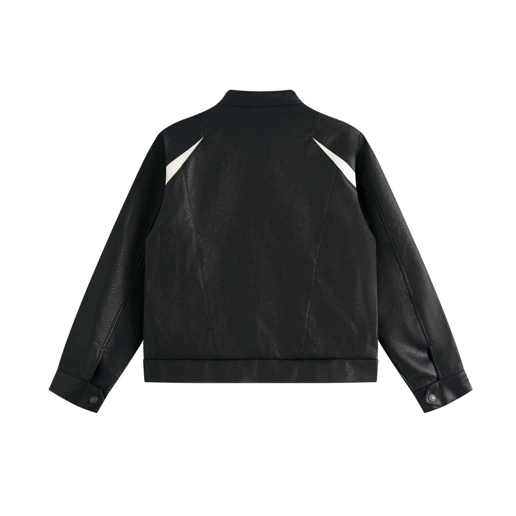 Patchwork PU Leather Jacket Men's Trendy Stand Collar Workwear Casual Jacket