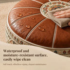 Bohemian Ottoman Pouf with Storage, PU Leather Cover, Stuffable