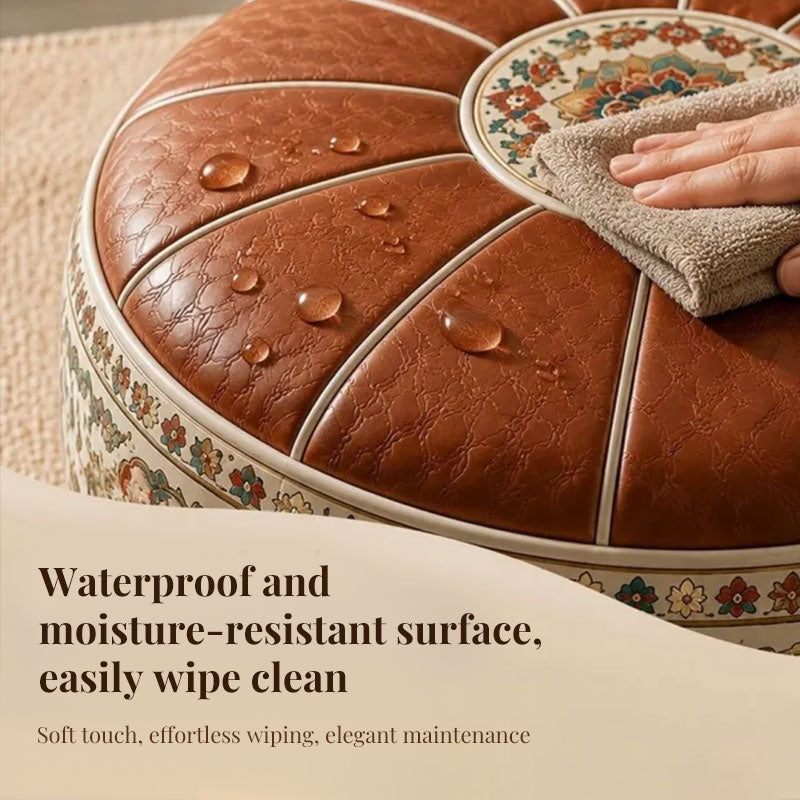 Bohemian Ottoman Pouf Stuffable with PU Leather Cover Waterproof Large Opening Storage Footrest for Living Room Bedroom