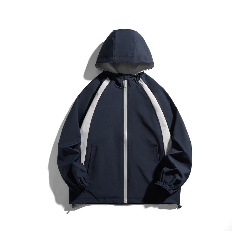 Outdoor Color-Blocked Hooded Windbreaker Jacket for Men