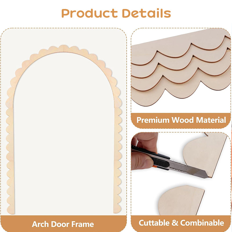 Unfinished Wood Arch Wall Decor – Rustic Scalloped Wooden Frame Trim for Nursery, Kids Room & DIY Crafts