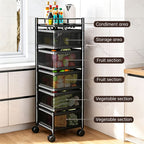 360° Rotating Storage Rack Kitchen Organizer Vegetable Basket Removable Cart Trolley Shelf 94cm