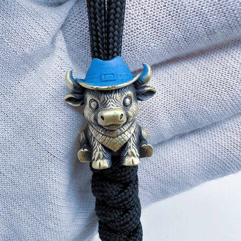 Brass Cow Head Paracord Bead Set, Western Calf Cutter Lanyard Pendants for Knife EDC & DIY Bracelets