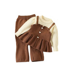 Girls' Fashionable Knit Faux Two-Piece Straight Skirt Set