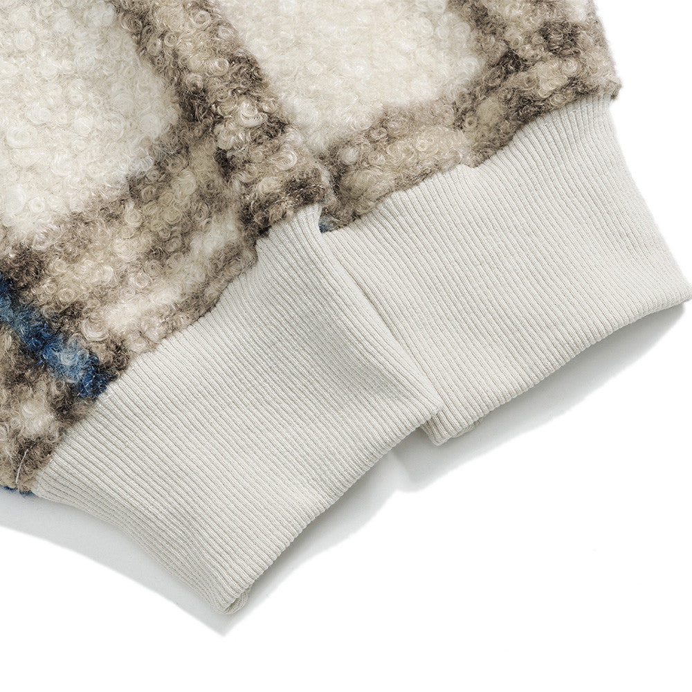 Plaid lamb wool hooded sweatshirt