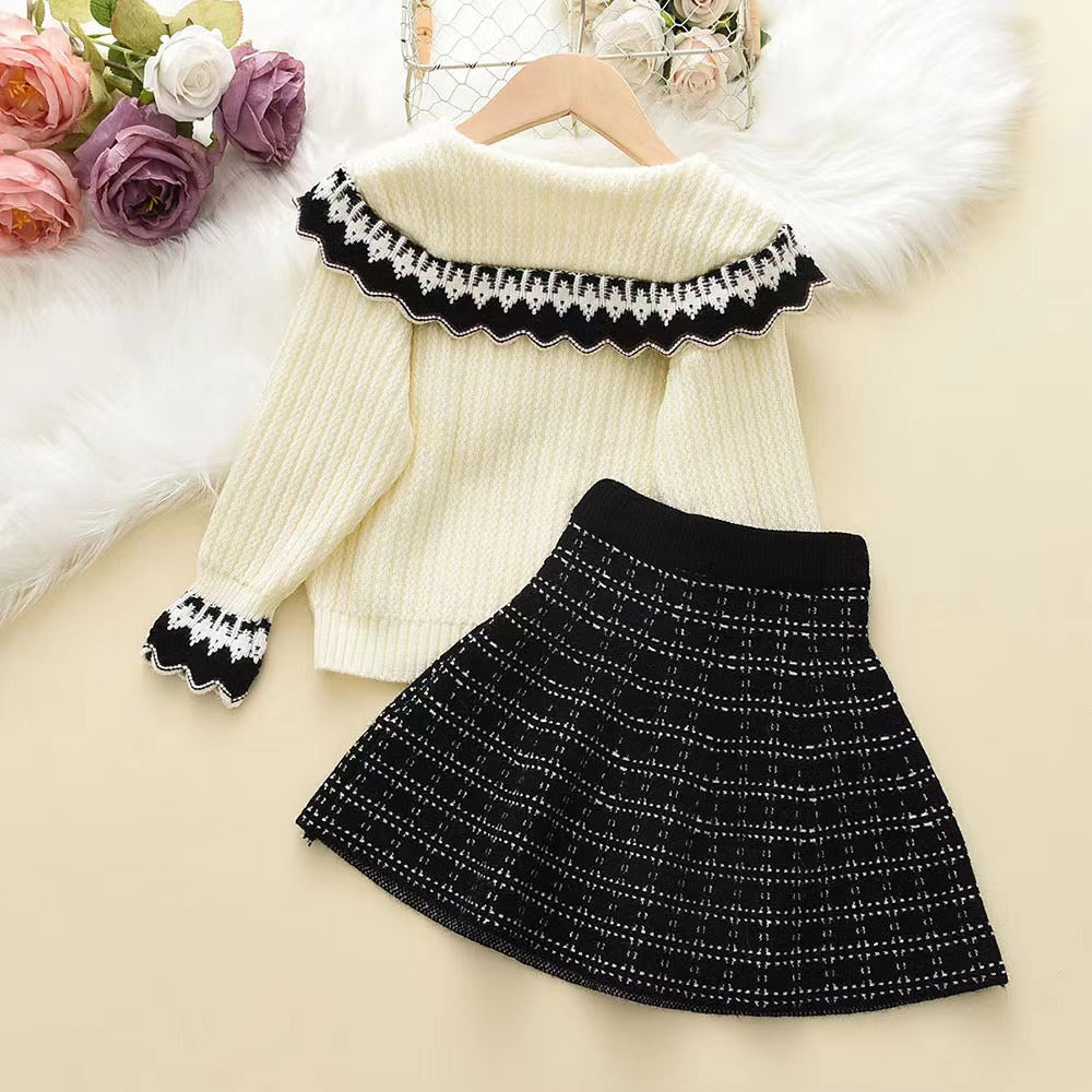 Preppy Girls Knit Cardigan and Skirt Two-Piece Set