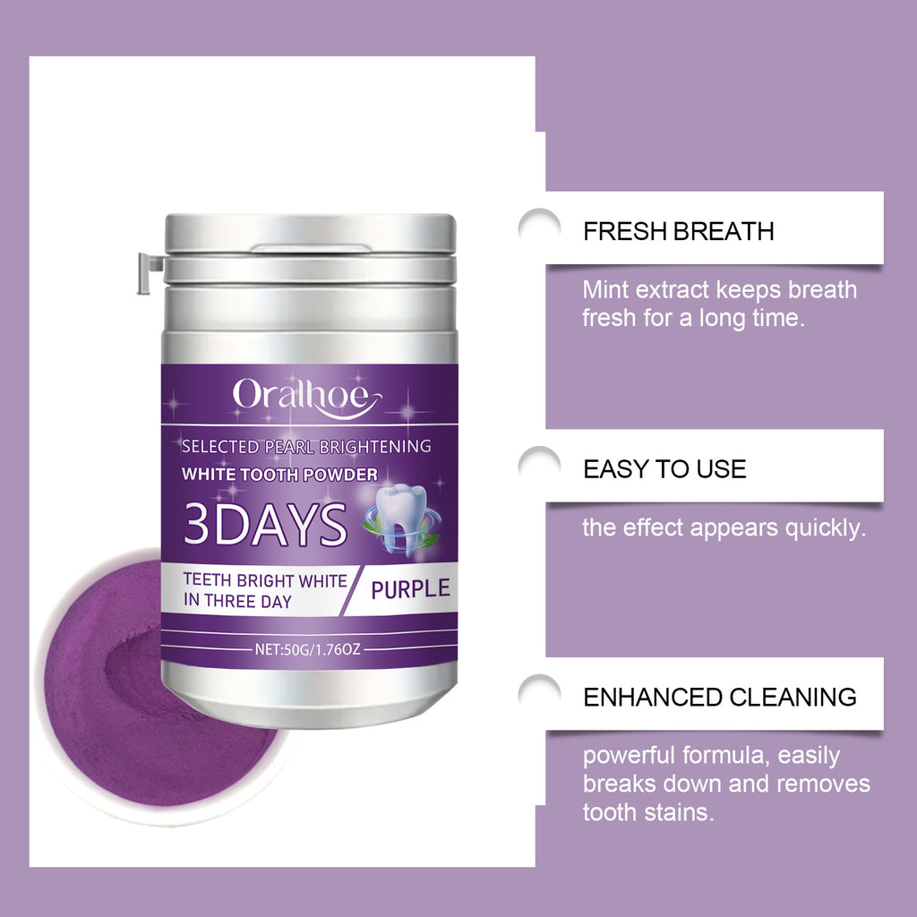 Oralhoe Purple Tooth Cleaning Powder, Daily Care Mouth Clean Fresh Breath Clean Odor Care Powder
