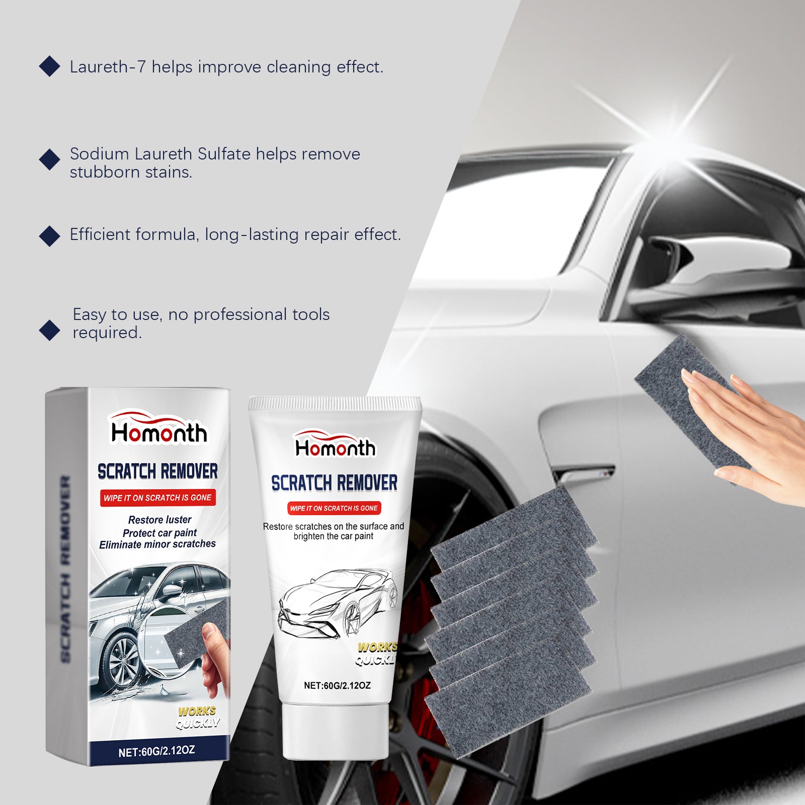 Homonth Nano Flash Cloth Car Scratch Removal Set Repair Car Paint Scratch Polishing Agent
