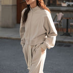 Casual Sportswear Two-Piece Set Loose Lightweight Stand-Up Collar Zip-Up Hoodie Jacket Fashion Stylish Long Pants Outfit Women