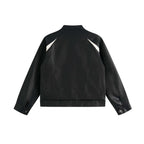 Men's Patchwork PU Leather Jacket - Stand Collar Casual Workwear Jacket