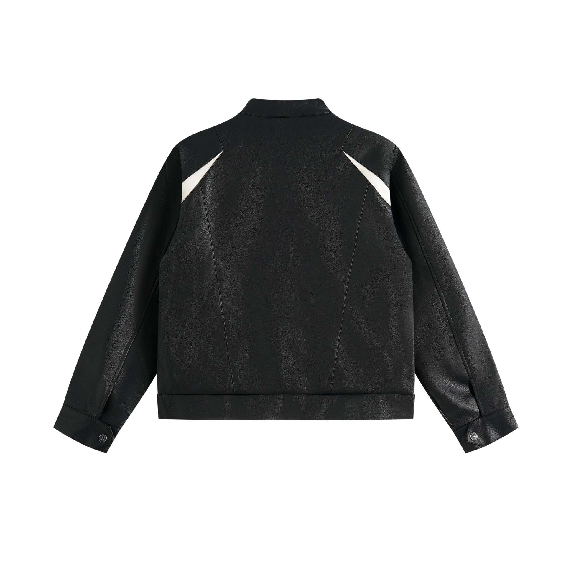 Patchwork PU Leather Jacket Men's Trendy Stand Collar Workwear Casual Jacket