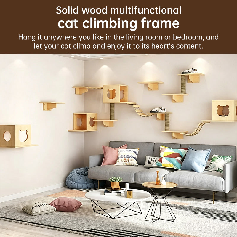 Wall-Mounted Cat Hammock & Sisal Scratch Post Set – Space-Saving Cat Activity Shelves, Climbing Tree & Bed for Indoor Cats