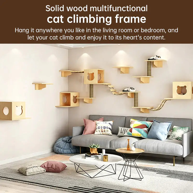 Wall-Mounted Cat Furniture Set with Hammock and Scratching Post