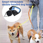 Dual / Double Dog Leash, 360° Retractable Roulette, 3M, LED Light, Tangle-Free, Double-Ended Traction Rope