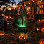 Halloween Black Witches Cauldron with Skeletons on Tripod – Outdoor Horror House Scary Prop, Home Halloween Decoration