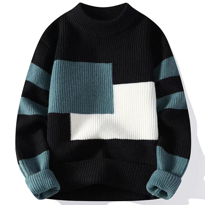 Men's Relaxed Fit Color Block Knit Sweater - Long Sleeve Pullover