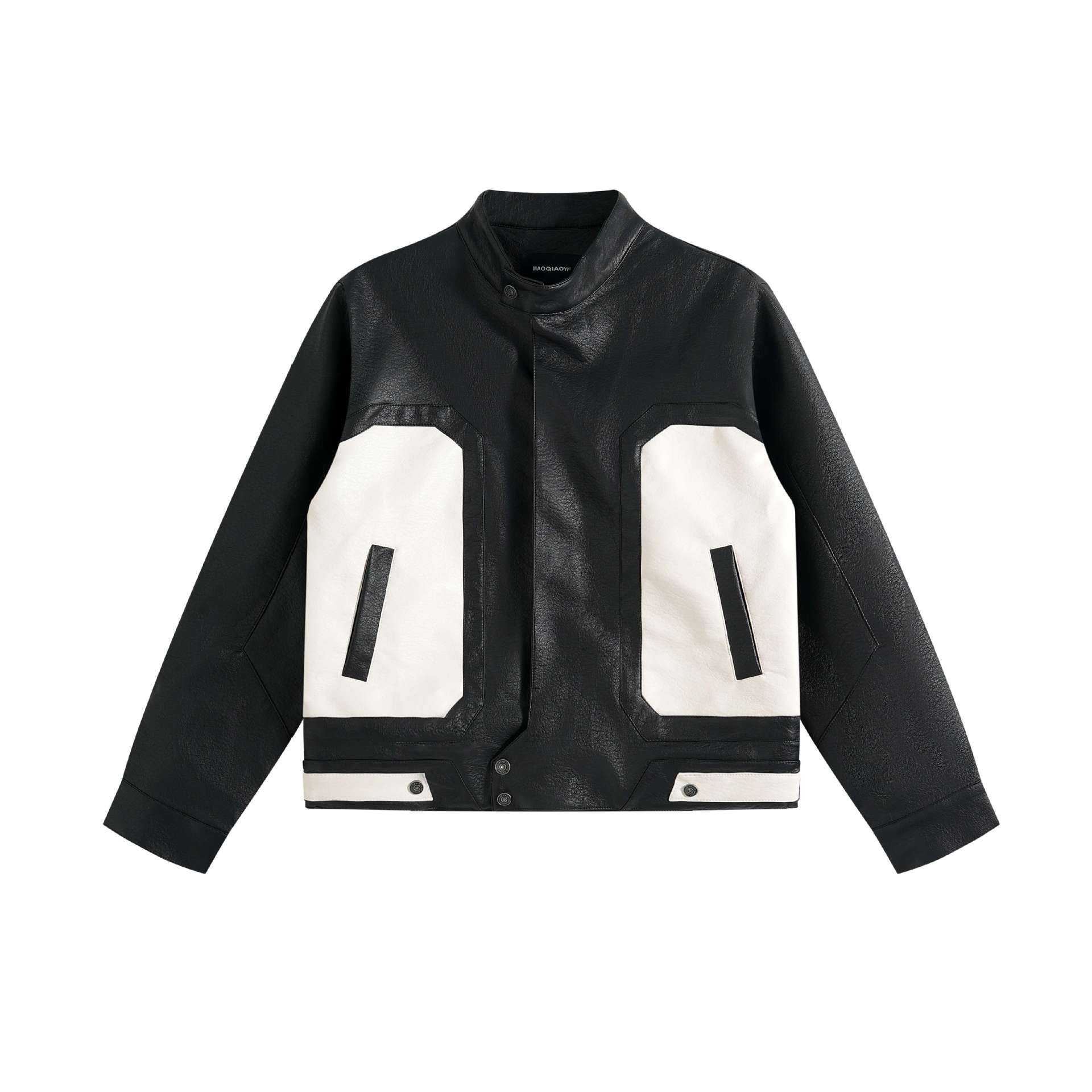 Patchwork PU Leather Jacket Men's Trendy Stand Collar Workwear Casual Jacket