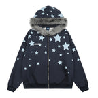 Starry printed hooded cardigan sweatshirt