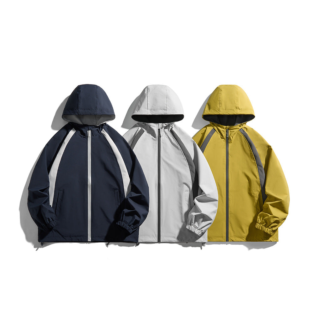 Outdoor Color-Blocked Hooded Windbreaker Jacket for Men