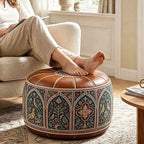 Bohemian Ottoman Pouf with Storage, PU Leather Cover, Stuffable