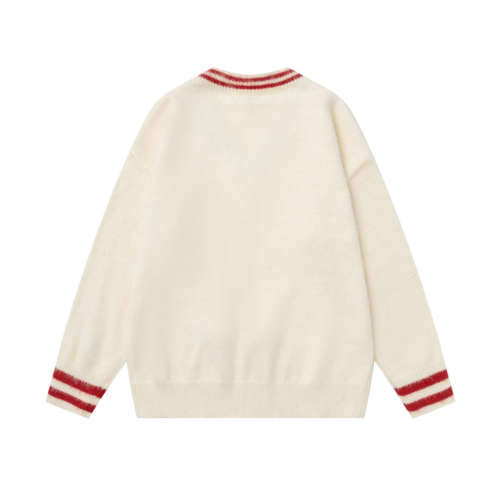 V-neck teddy bear pendant sweater