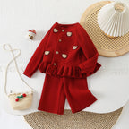 Sweet Bear Print Long Sleeve Sweater Cardigan and Casual Pants Set for Girls