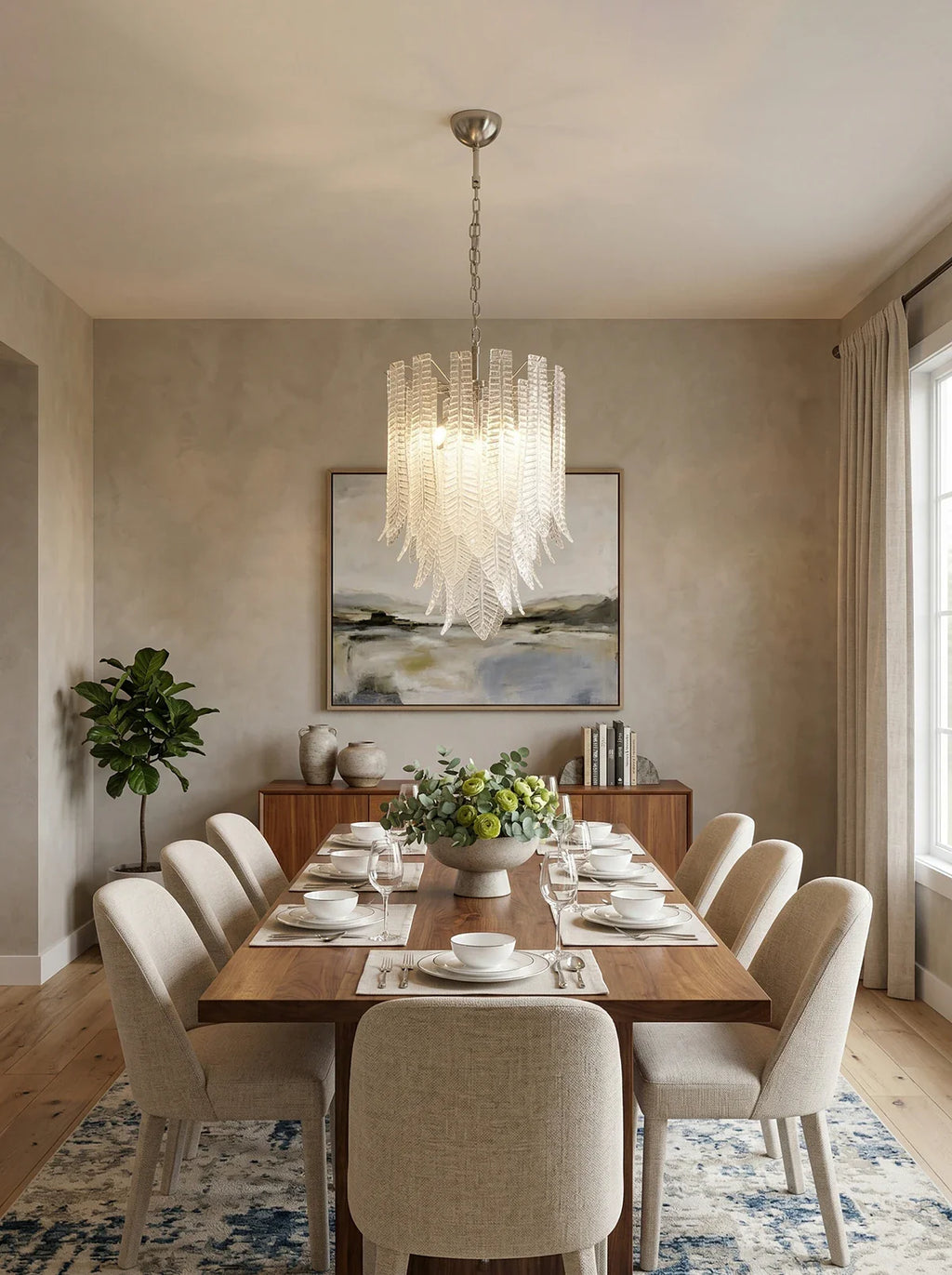 Leaf-Textured Layered Glass Chandelier