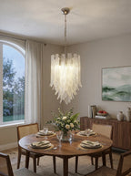 Leaf-Textured Layered Glass Chandelier