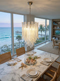 Leaf-Textured Layered Glass Chandelier
