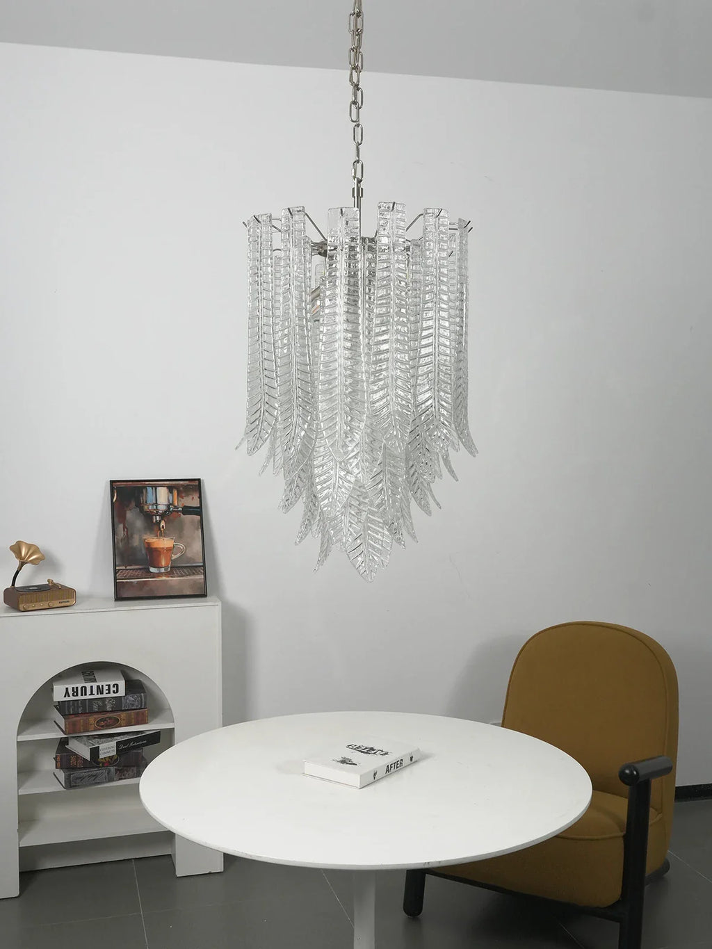 Leaf-Textured Layered Glass Chandelier