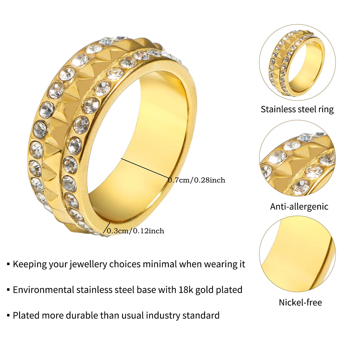 LuxeZircon 18K Gold Stainless Steel Ring