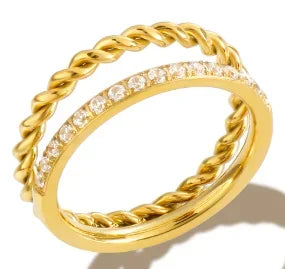 LuxeZircon 18K Gold Stainless Steel Ring