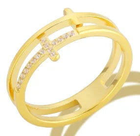 LuxeZircon 18K Gold Stainless Steel Ring